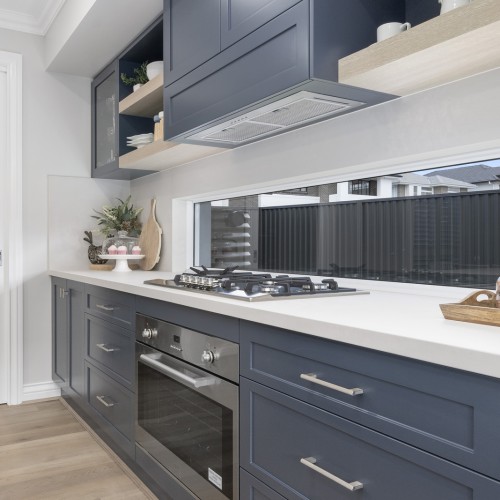 blue and white kitchen