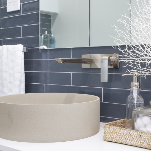 white and blue bathroom